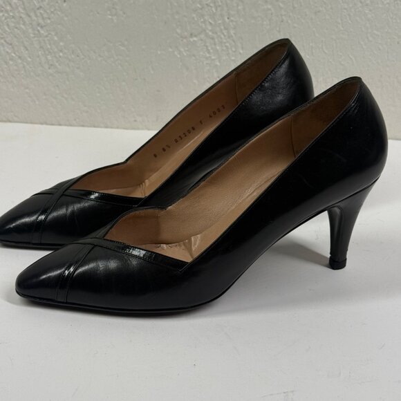 Vintage Bruno Magli Pumps Pointed Toe Black Leather Heels Made in Italy 8.5B - Picture 5 of 14